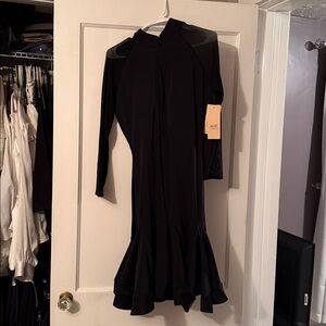 Black 3/4 length sleeve fluted ballroom Latin dress